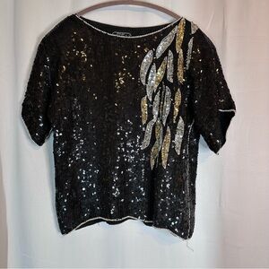 Jean for Joseph Le Bon Vintage Black Gold and Silver Short Sleeved Sequin Top M